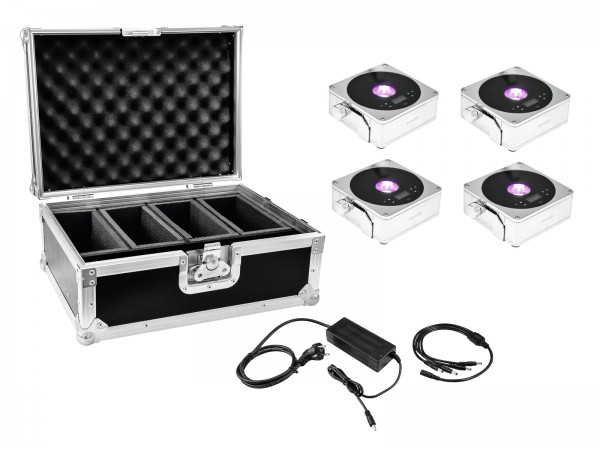 EUROLITE Set 4x AKKU IP Flat Light 1 chrom + Case + Ladegerät // EUROLITE Set…