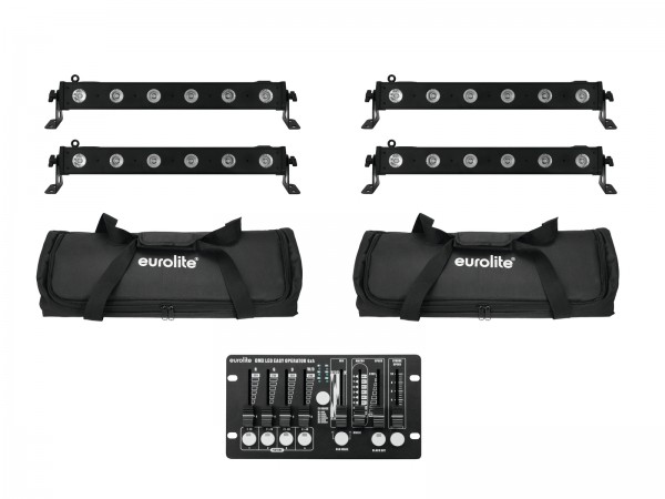 EUROLITE Set 4x LED BAR-6 QCL RGBW + 2x Soft Bag + Controller // EUROLITE Set…
