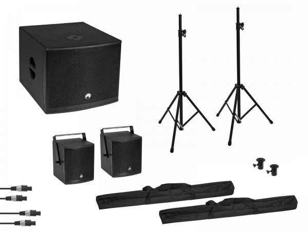 OMNITRONIC Set MOLLY 2.1 Aktivsystem Sub + 2x Top + Zubehör, schwarz // OMNITRONIC Set MOLLY 2.1 Active System Sub + 2x Top + Accessories, black1