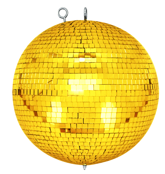 Spiegelkugel mit Sicherheitsöse 30cm gold // Discokugel – Mirrorball 30cm gold