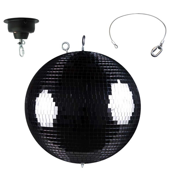 Spiegelkugelset schwarz 30cm mit Motor und LED-Spot mit Fernbedienung (Sicher…