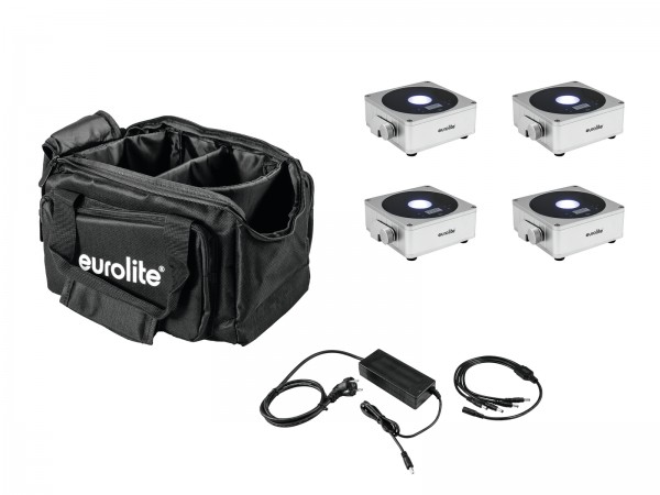 EUROLITE Set 4x AKKU Flat Light 1 silber + Soft-Bag + Ladegerät // EUROLITE Set 4x AKKU Flat Light 1 silver + Soft-Bag + Charger1
