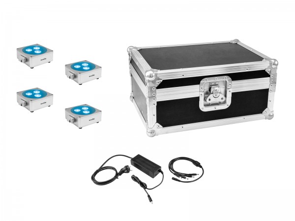 EUROLITE Set 4x AKKU Flat Light 3 sil + Ladenetzteil + Case // EUROLITE Set 4x AKKU Flat Light 3 sil + Charger + Case1