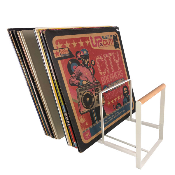 Schallplatten Ständer / Luxus Vinyl Halter für LPs, Maxis 12" in weiß und Holz Optik XL ca. 35 cm la