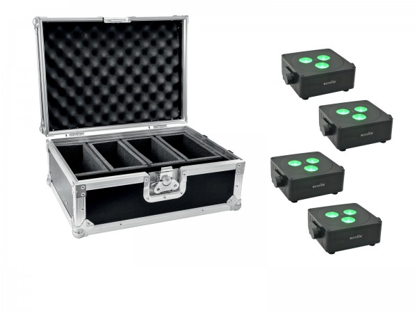 EUROLITE Set 4x AKKU IP Flat Light 3 sw + Case // EUROLITE Set 4x AKKU IP Fla…