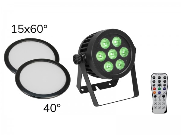 EUROLITE Set LED IP PAR 7x8W QCL Spot + 2x Diffusorscheibe (15x60° und 40°) // EUROLITE Set LED IP PAR 7x8W QCL Spot + 2x Diffuser cover (15x60° and 40°)1