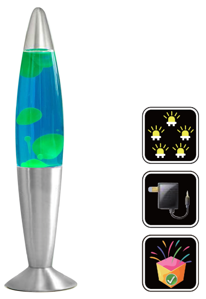 LED Lava Lampe Rakete 35cm Silber - Grün Blau