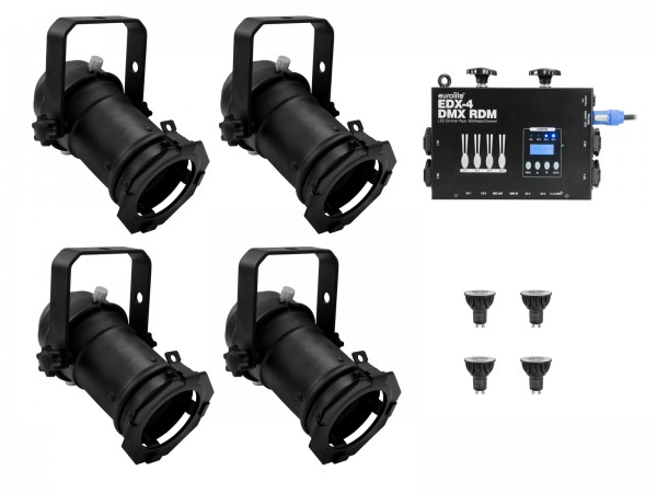 EUROLITE Set 4x PAR-16 Spot sw dim2warm + EDX-4 DMX RDM LED-Dimmerpack // EUR… EUROLITE Set 4x PAR-16 Spot sw dim2warm + EDX-4 DMX RDM LED-Dimmerpack // EUR…