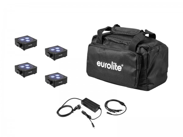 EUROLITE Set 4x AKKU Flat Light 3 sw + Ladenetzteil + Soft-Bag // EUROLITE Se…