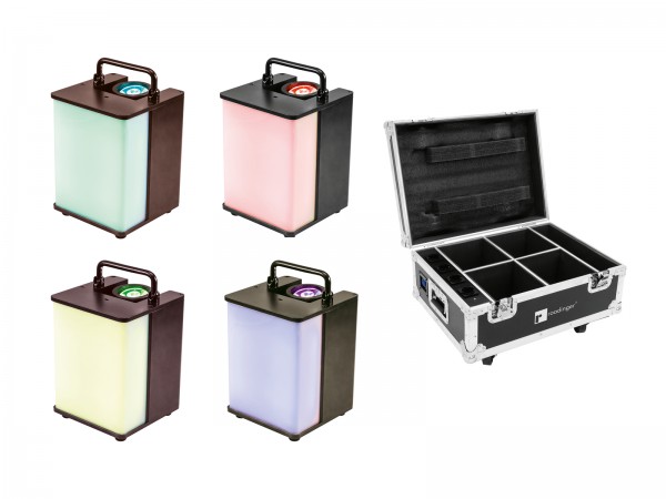 EUROLITE Set 4x AKKU UP-1 Glow QCL + Case mit Ladefunktion // EUROLITE Set 4x AKKU UP-1 Glow QCL + Case with charging function1