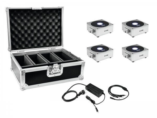 EUROLITE Set 4x AKKU Flat Light 1 silber + Case + Ladegerät // EUROLITE Set 4x AKKU Flat Light 1 silver + Case + Charger1