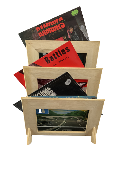 Vintage Holz Wandhalterung für Schallplatten (3 Fächer)